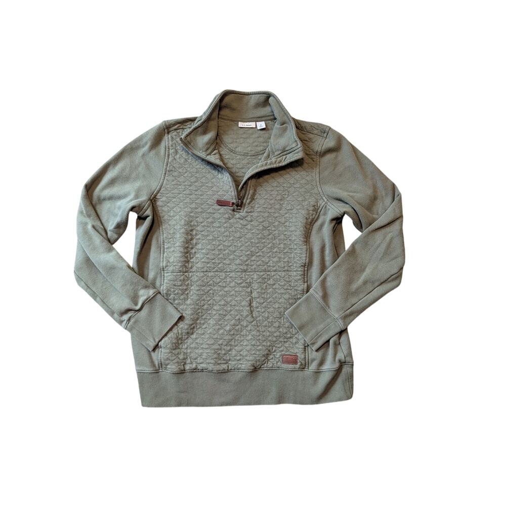 L.L.Bean Women’s Pullover Sweatshirt Size Medium Olive Green Quilted Quarter Zip